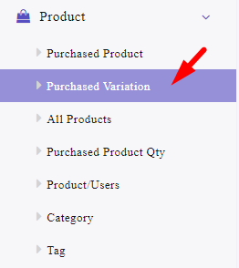 select purchased variation menu in product section