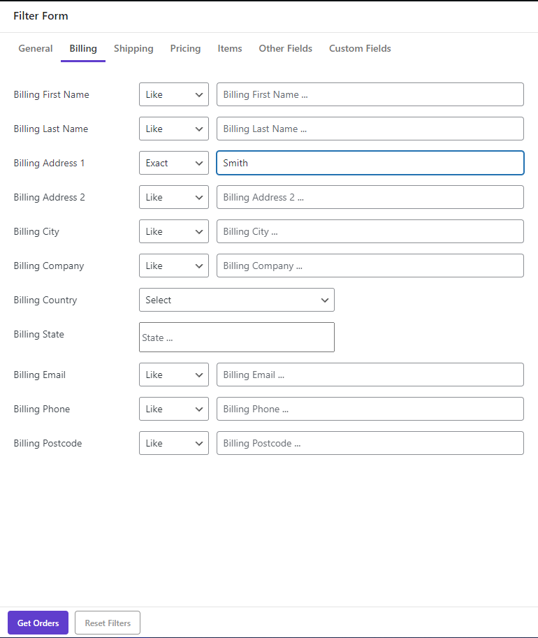 select smith option in billing last name field bulk edit orders plugin