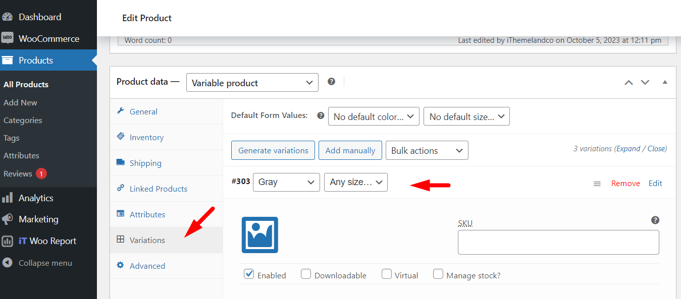 select variation in product WooCommerce