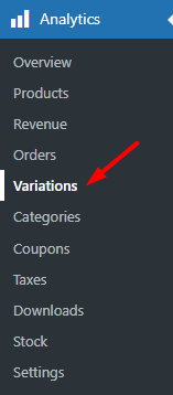 select variations menu in WooCommerce
