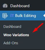 select woo variations menu in bulk editing WooCommerce