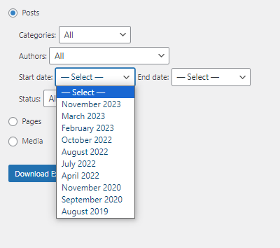 export posts by date in WordPress