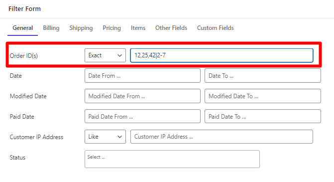 filter orders by ID in WooCommerce