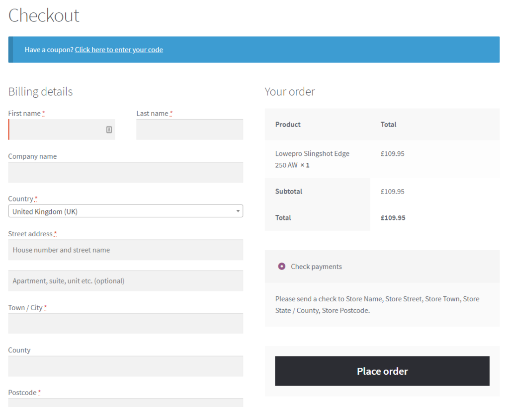 long checkout form in WooCommerce