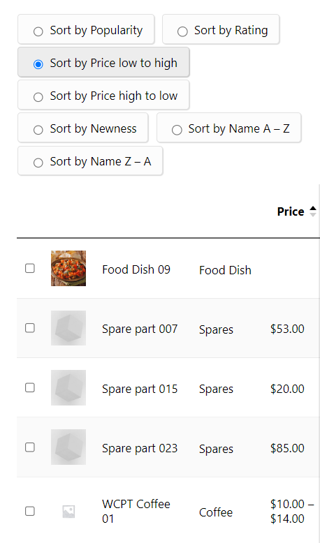 result display type in separate rows WooCommerce product table plugin