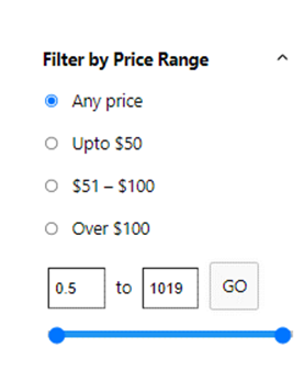 result price range slider filter in product table
