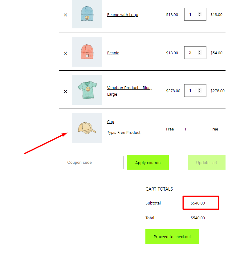 result subtotal method in WooCommerce cart page