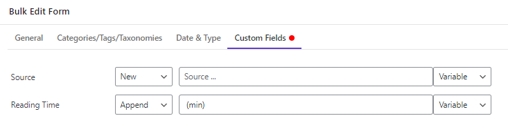 select custom fields tab in bulk edit form section