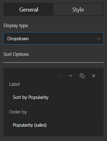 select display type for sorting field in table