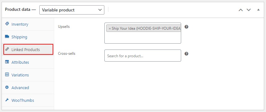 select linked products menu for variable product WooCommerce