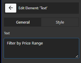 select text element and inserted filter by price range in the textbox