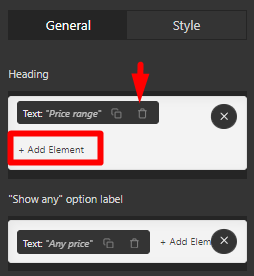 select trash icon of current text in style tab
