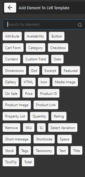 add element to cell template in WooCommerce table