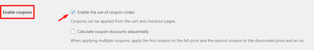 choose enable coupons option in WooCommerce settings