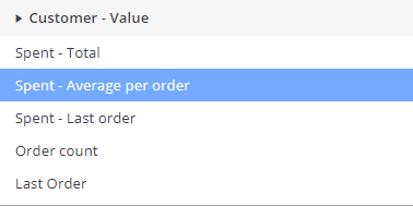 choose choose Spent Average per Order option in Custoemr-value tab