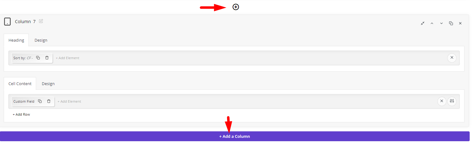 click add a column button for WooCommerce table phone