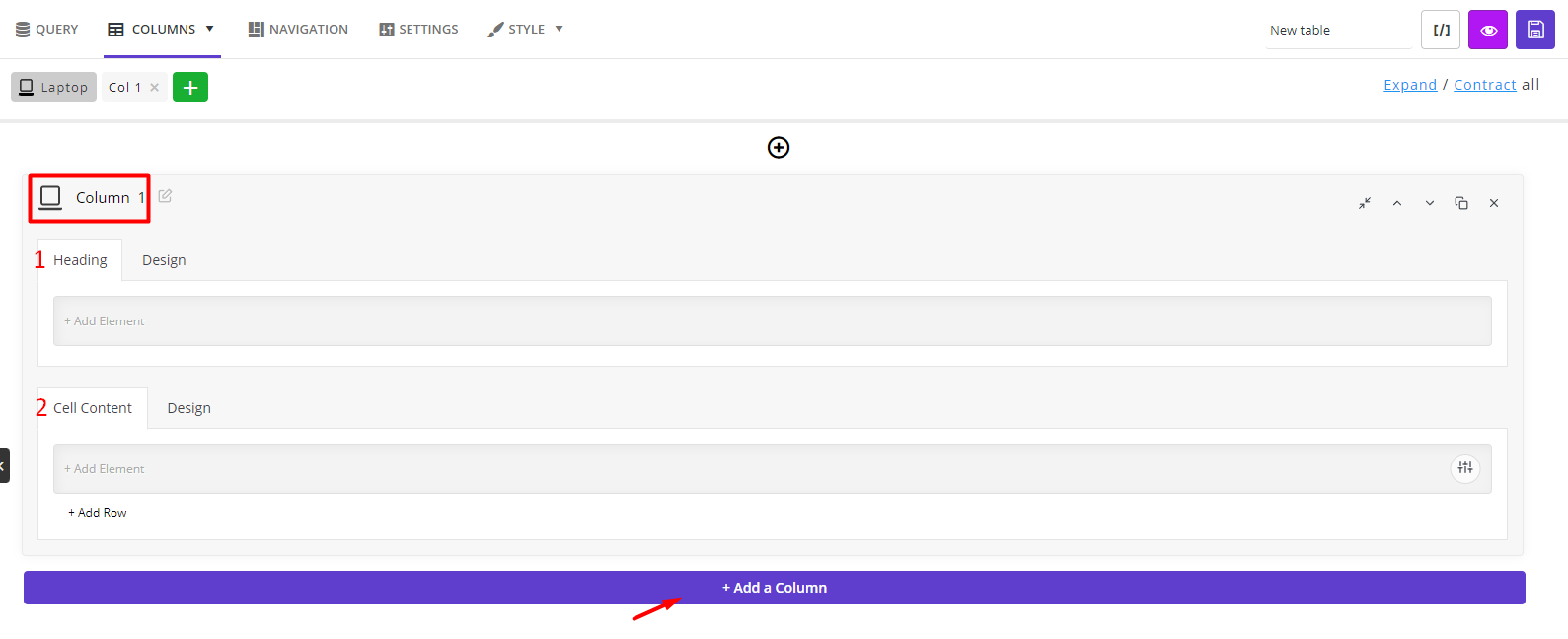 click add a column button in WooCommerce table