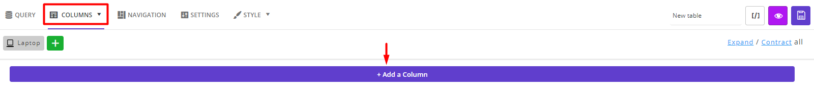 press add a column button in WooCommerce table