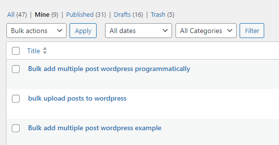 result adding posts code in WordPress