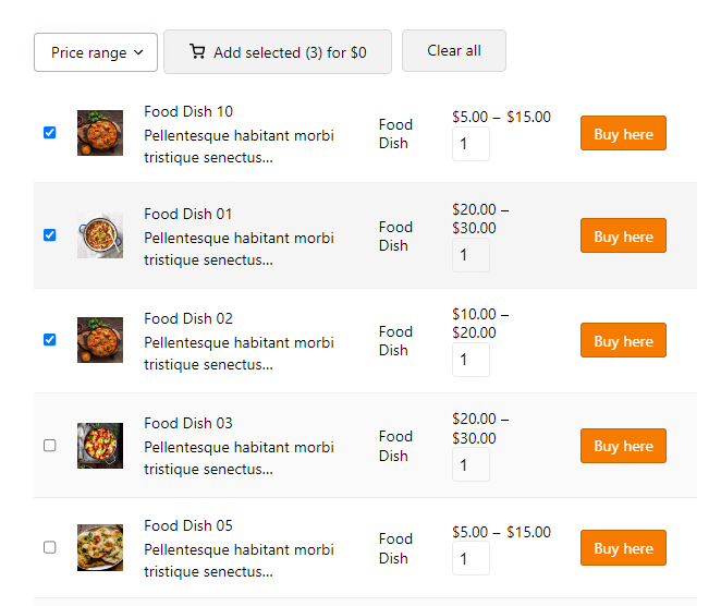 result multi add to cart in restaurant food ordering system