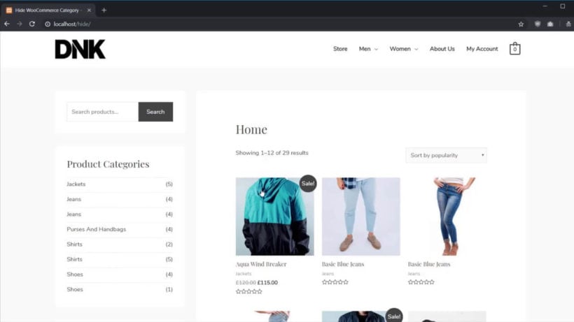result WooCommerce shop page