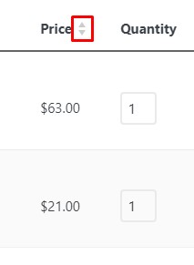 result sorting price in WooCommerce table