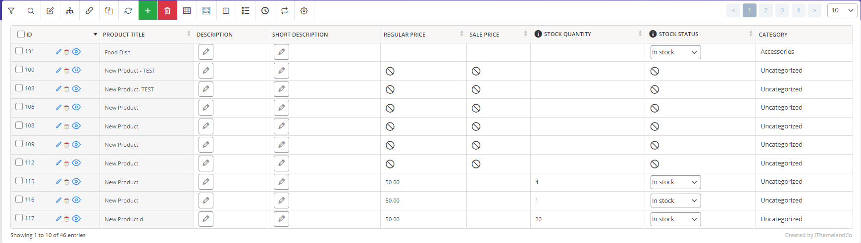 result Woo Products in WooCommerce table