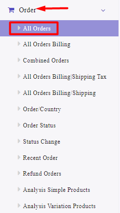 select all orders section in orders menu