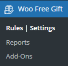 select rules and settings menu in Free Gift plugin