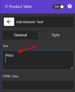 select text box in text element table