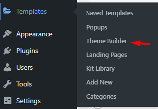 select theme builder section in templates menu