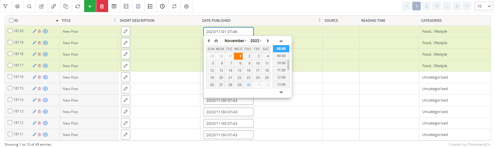 set date published field in plugin table