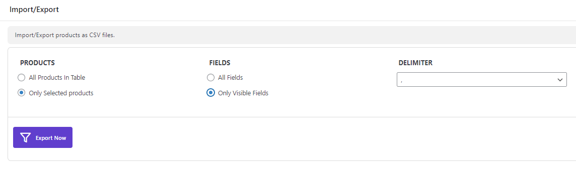 Export selected products visible fields in WooCommerce products bulk edit plugin