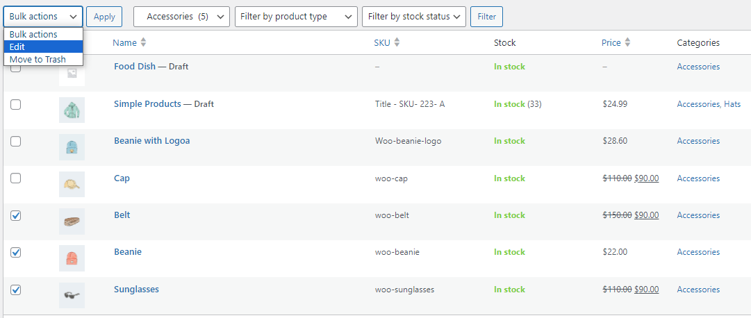 Bulk edit product sale price in WooCommerce