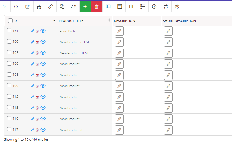 list WooCommerce table products for filtering and bulk editing