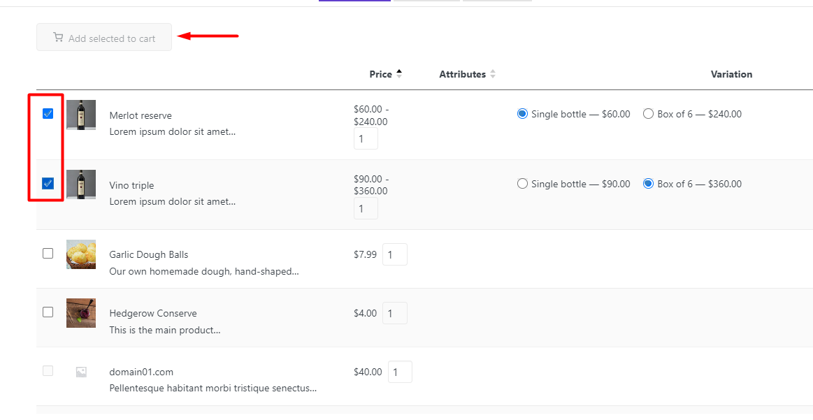 result add to cart element in shop page