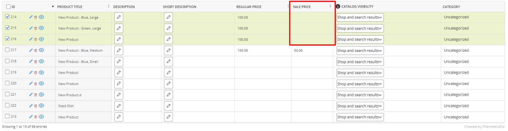 result WooCommerce bulk remove sale price