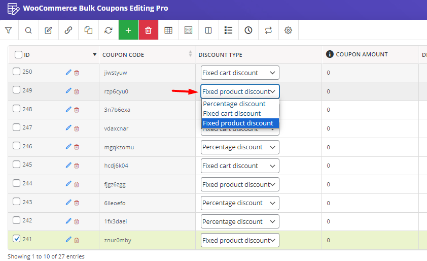 result discount type field in coupons list