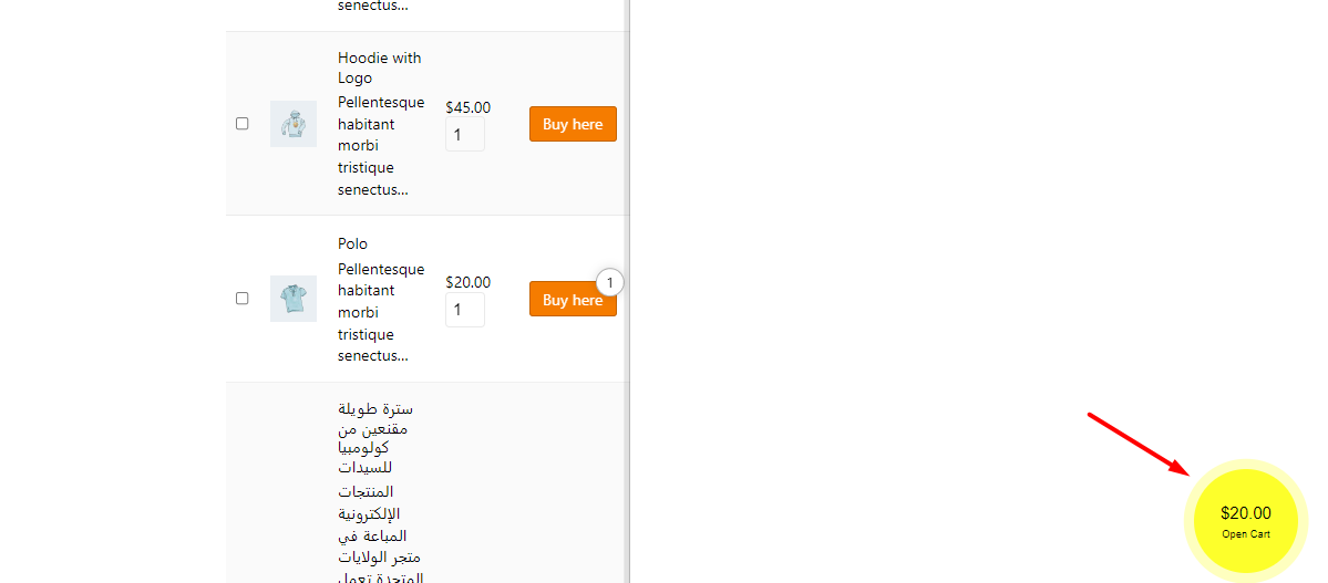 result mini cart style in WooCommerce table
