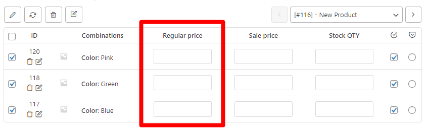 result regular price in WooCommerce table