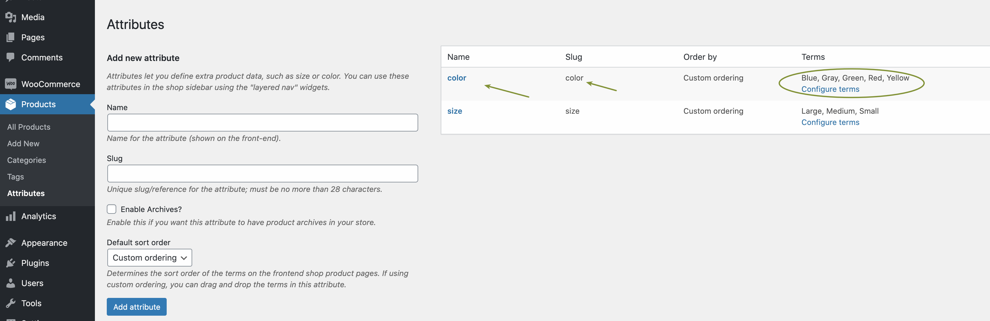 select add new attribute in attributes section