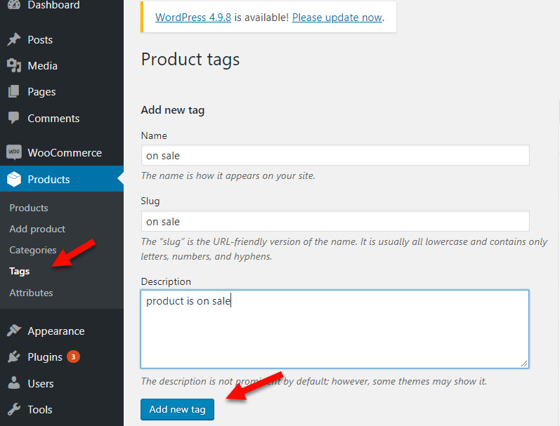 select add new tag in tags section