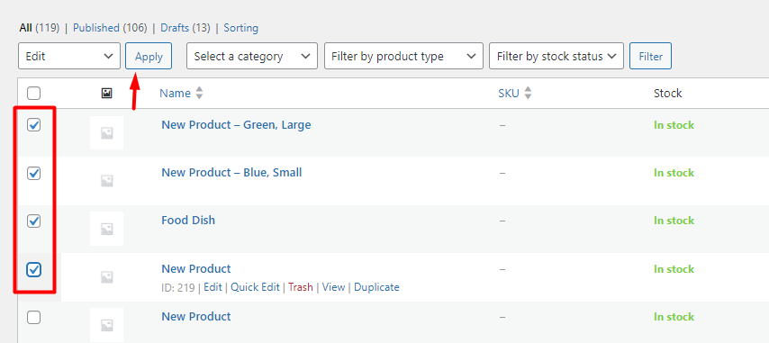 select edit form in products table