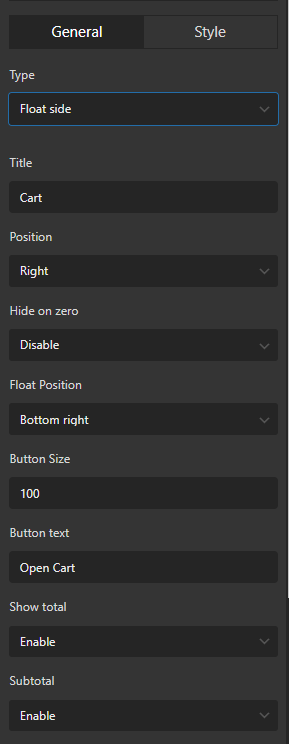 select float side type in general tab