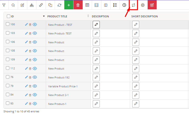 select import and export icon in toolbar