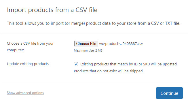 select Import products from a CSV file in WooCommerce