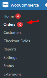 select orders section in WooCommerce menu