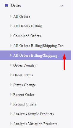 select all orders billing and shipping option in order menu