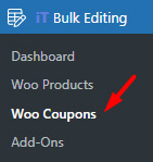 select woo coupons section in iT Bulk Editing menu