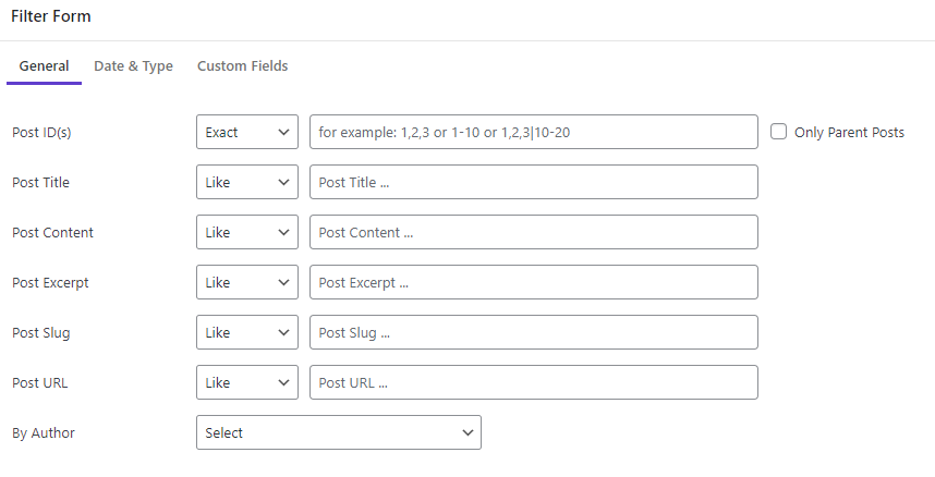 Use Filter Form to find desired WordPress posts